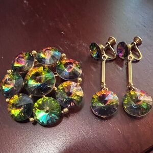 Vintage Weiss Rivioli Brooch & Earrings Set